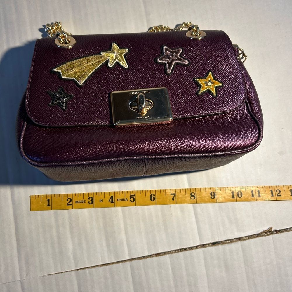 Coach Cassidy Purple Metallic Star Embellished Crossbody Bag F38341 - Picture 9 of 16